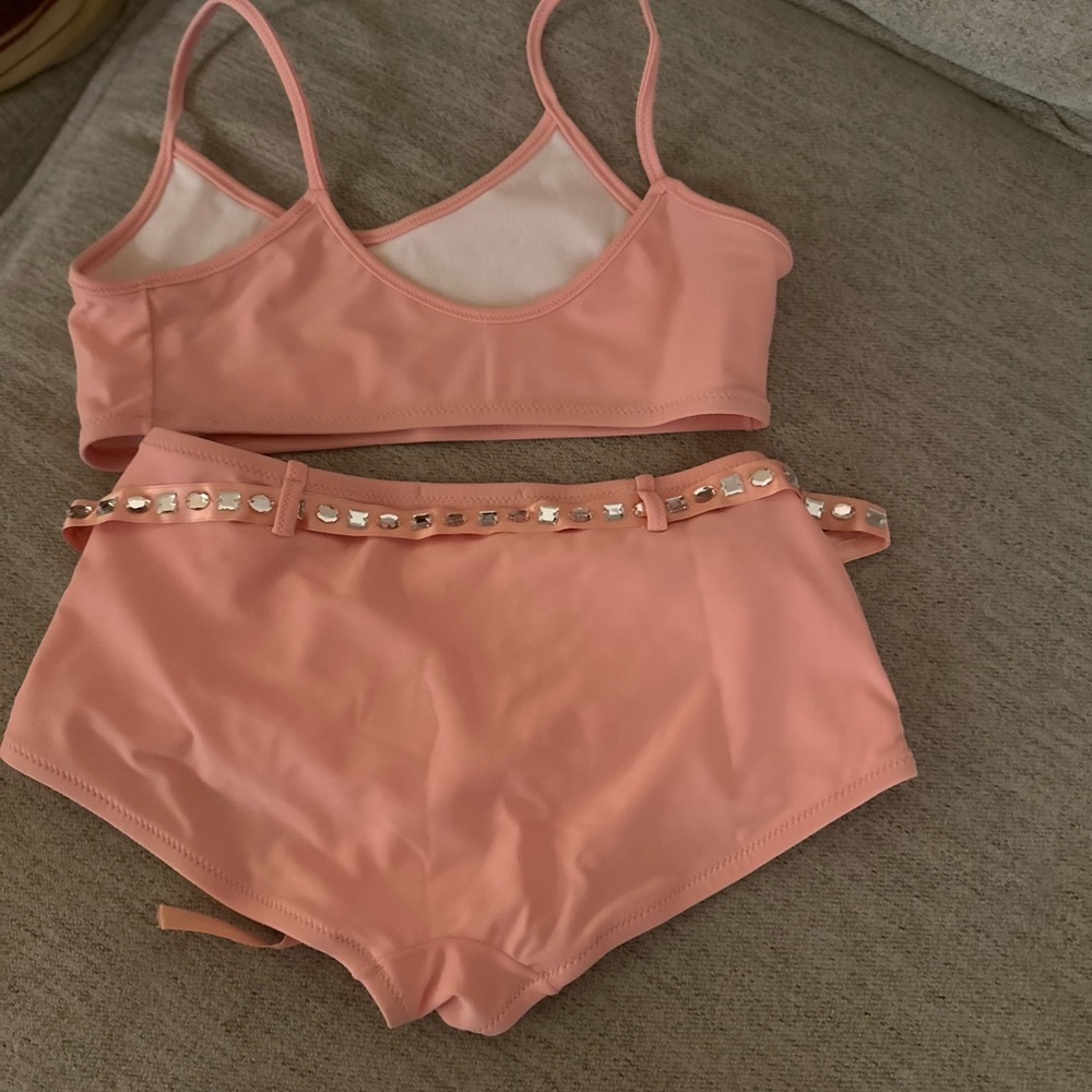 NWOT Blumarine Girls Swimsuit Peach Rhinestones Sz. 12 - Picture 5 of 6